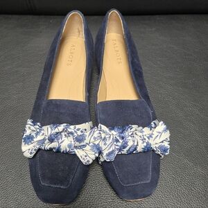 [NEW] Talbots Blue Suede Floral Bow Flats Shoes Size 9